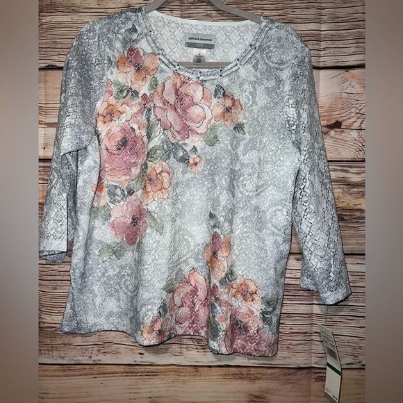 Alfred Dunner Tops - Alfred Dunner Primrose Garden 3/4 Lined Lace Women’s Blouse Top Size PL